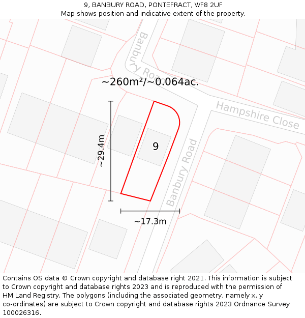9, BANBURY ROAD, PONTEFRACT, WF8 2UF: Plot and title map