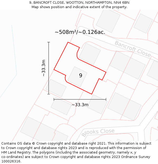 9, BANCROFT CLOSE, WOOTTON, NORTHAMPTON, NN4 6BN: Plot and title map