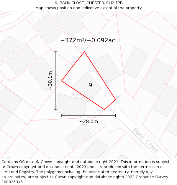9, BANK CLOSE, CHESTER, CH2 1PB: Plot and title map