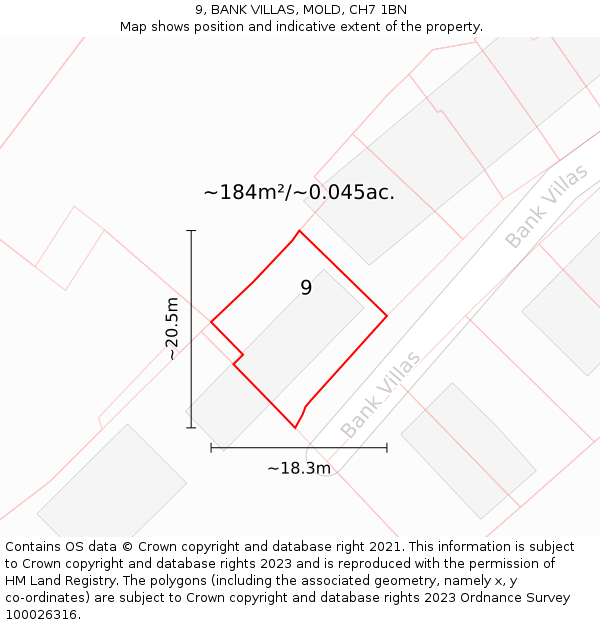 9, BANK VILLAS, MOLD, CH7 1BN: Plot and title map