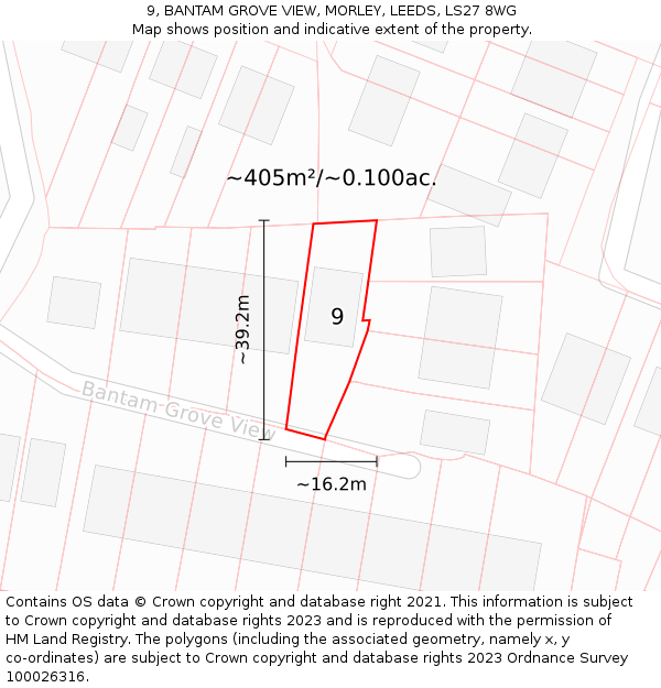 9, BANTAM GROVE VIEW, MORLEY, LEEDS, LS27 8WG: Plot and title map