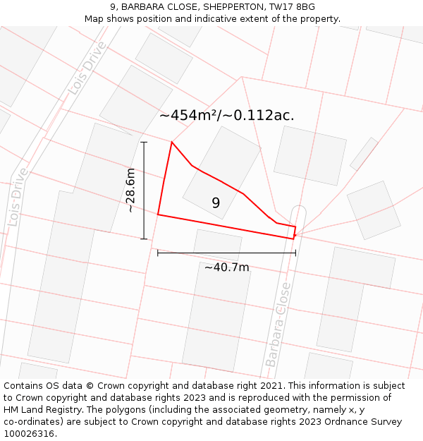 9, BARBARA CLOSE, SHEPPERTON, TW17 8BG: Plot and title map