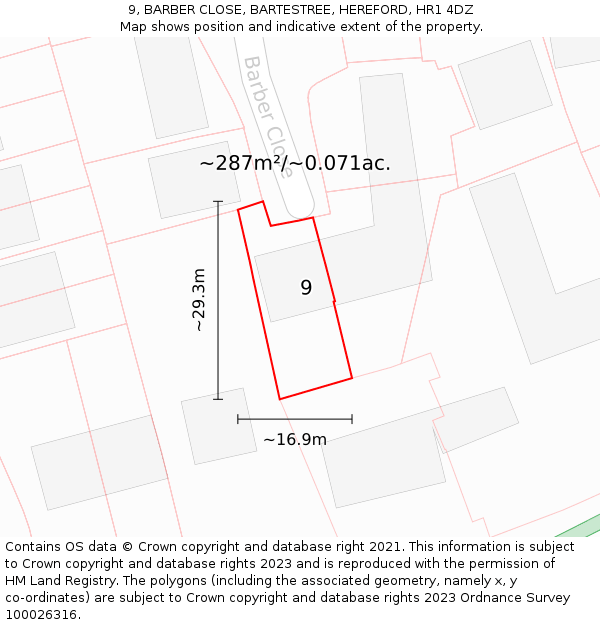 9, BARBER CLOSE, BARTESTREE, HEREFORD, HR1 4DZ: Plot and title map