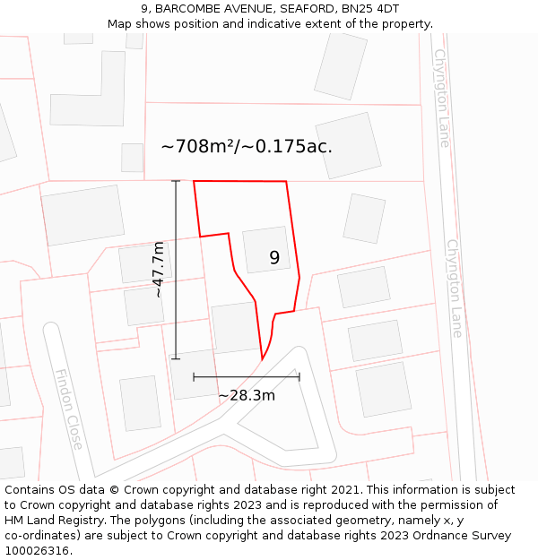 9, BARCOMBE AVENUE, SEAFORD, BN25 4DT: Plot and title map