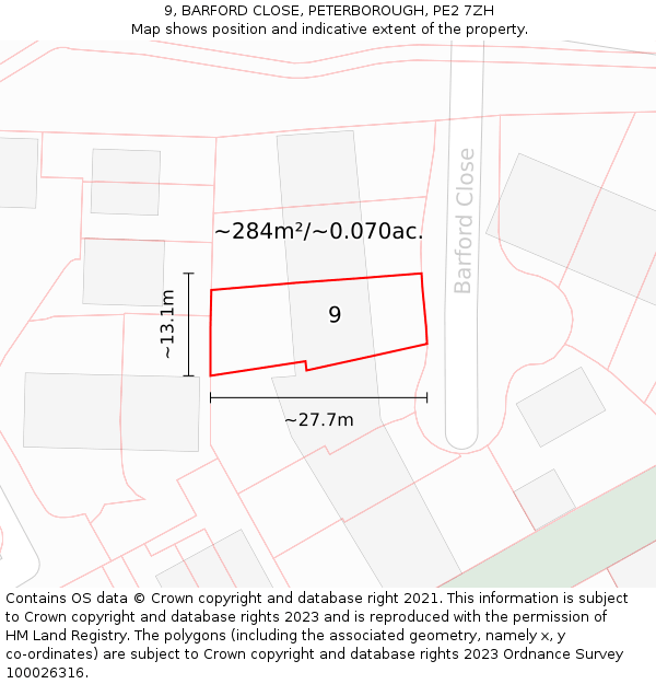 9, BARFORD CLOSE, PETERBOROUGH, PE2 7ZH: Plot and title map