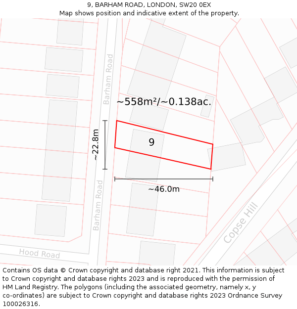 9, BARHAM ROAD, LONDON, SW20 0EX: Plot and title map