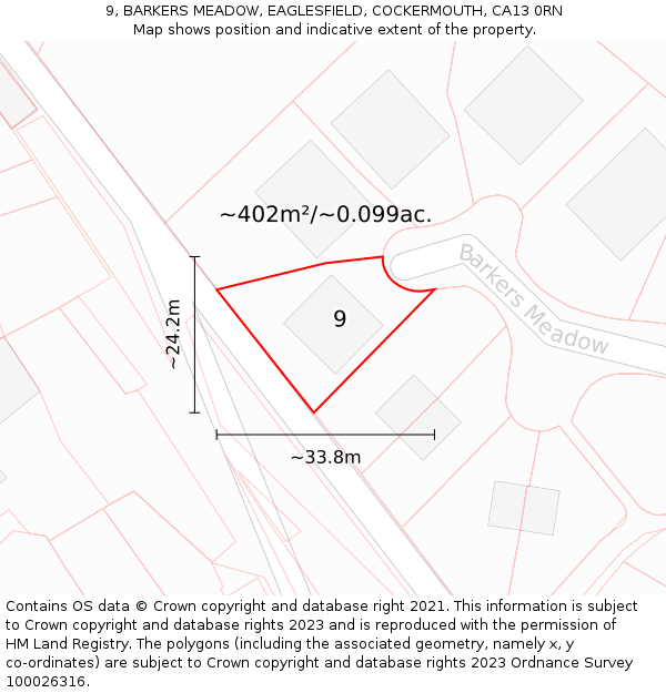 9, BARKERS MEADOW, EAGLESFIELD, COCKERMOUTH, CA13 0RN: Plot and title map