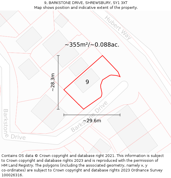 9, BARKSTONE DRIVE, SHREWSBURY, SY1 3XT: Plot and title map