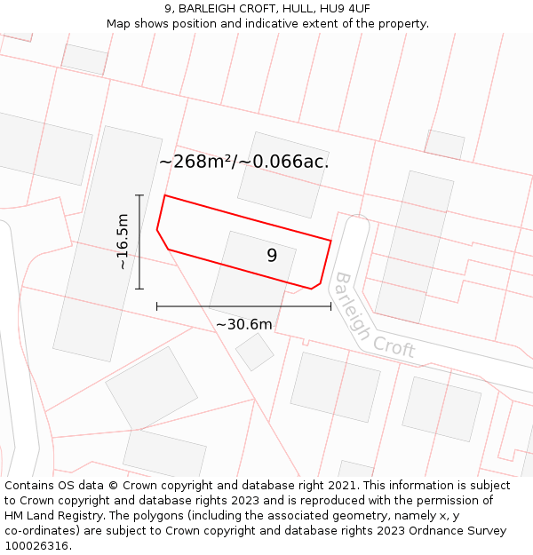 9, BARLEIGH CROFT, HULL, HU9 4UF: Plot and title map