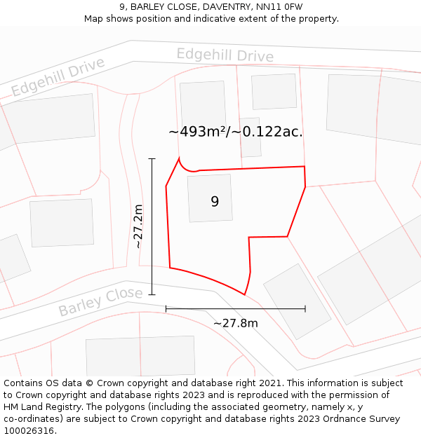 9, BARLEY CLOSE, DAVENTRY, NN11 0FW: Plot and title map