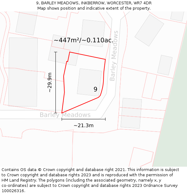 9, BARLEY MEADOWS, INKBERROW, WORCESTER, WR7 4DR: Plot and title map