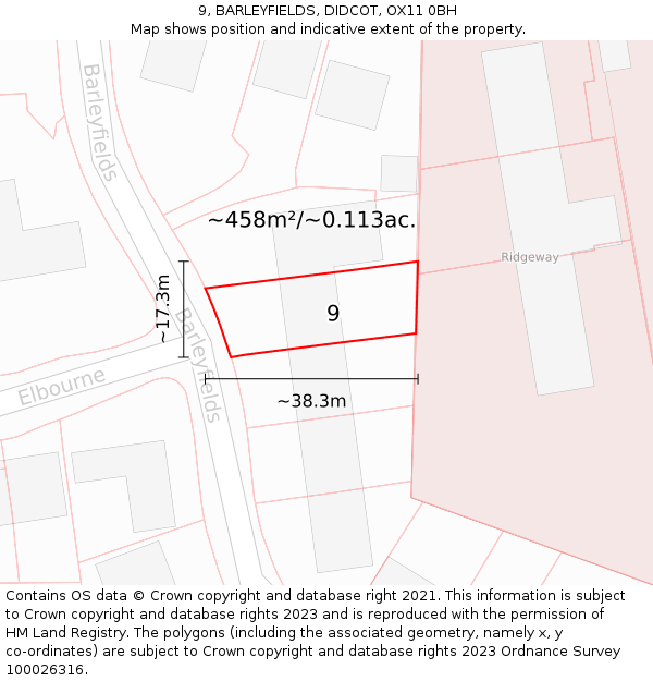 9, BARLEYFIELDS, DIDCOT, OX11 0BH: Plot and title map