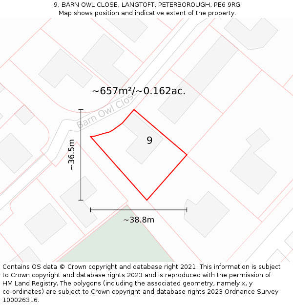 9, BARN OWL CLOSE, LANGTOFT, PETERBOROUGH, PE6 9RG: Plot and title map