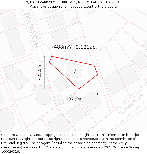 9, BARN PARK CLOSE, IPPLEPEN, NEWTON ABBOT, TQ12 5SZ: Plot and title map