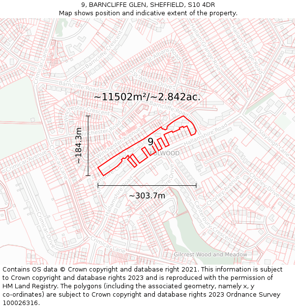 9, BARNCLIFFE GLEN, SHEFFIELD, S10 4DR: Plot and title map