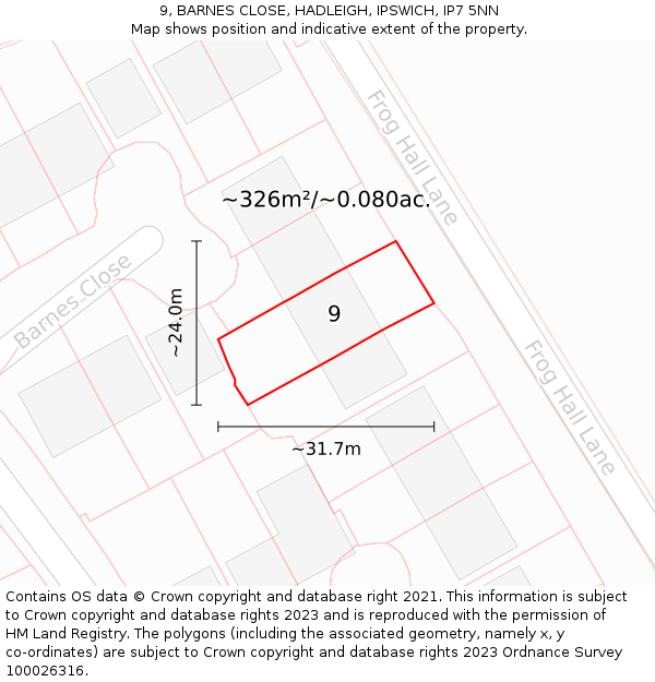 9, BARNES CLOSE, HADLEIGH, IPSWICH, IP7 5NN: Plot and title map