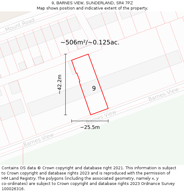 9, BARNES VIEW, SUNDERLAND, SR4 7PZ: Plot and title map