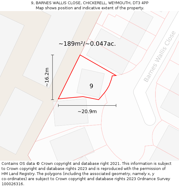 9, BARNES WALLIS CLOSE, CHICKERELL, WEYMOUTH, DT3 4PP: Plot and title map