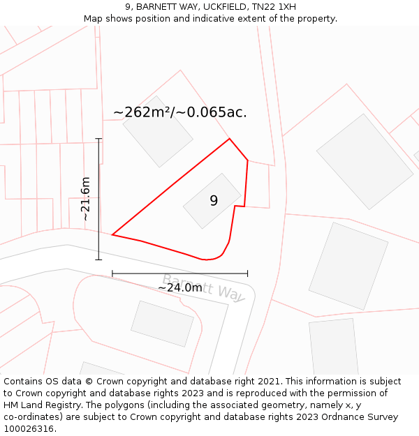 9, BARNETT WAY, UCKFIELD, TN22 1XH: Plot and title map