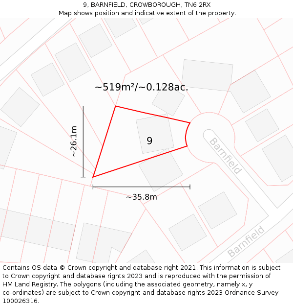 9, BARNFIELD, CROWBOROUGH, TN6 2RX: Plot and title map