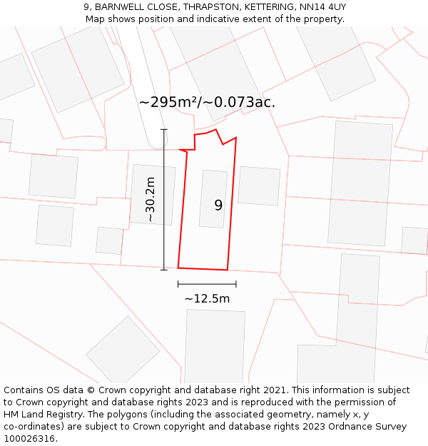 9, BARNWELL CLOSE, THRAPSTON, KETTERING, NN14 4UY: Plot and title map