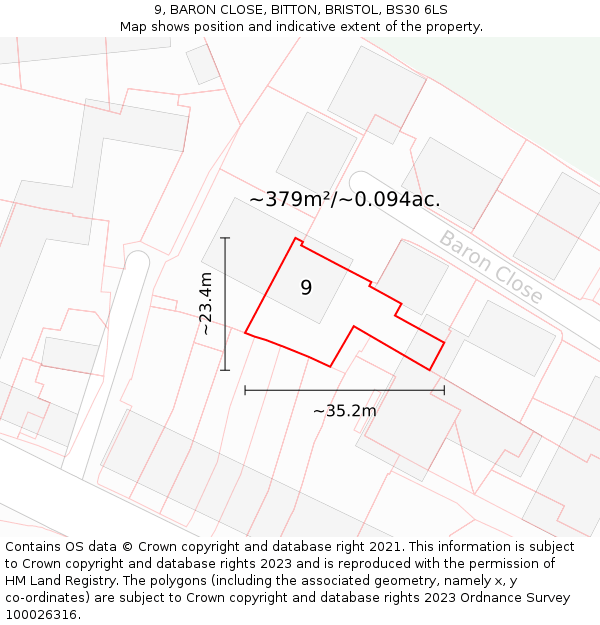 9, BARON CLOSE, BITTON, BRISTOL, BS30 6LS: Plot and title map