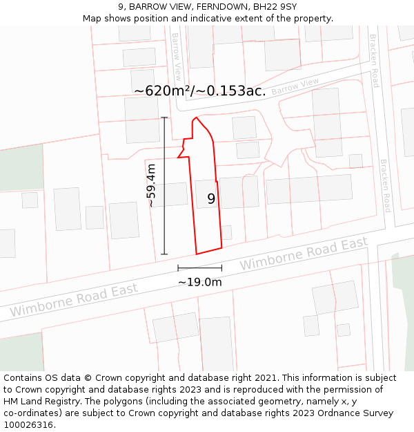 9, BARROW VIEW, FERNDOWN, BH22 9SY: Plot and title map