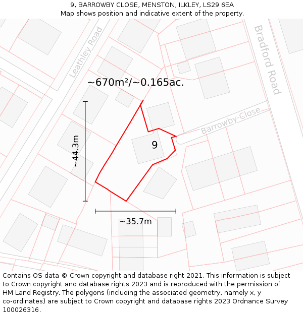 9, BARROWBY CLOSE, MENSTON, ILKLEY, LS29 6EA: Plot and title map