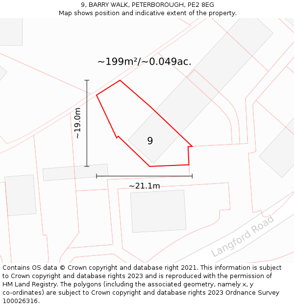 9, BARRY WALK, PETERBOROUGH, PE2 8EG: Plot and title map