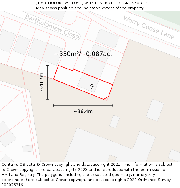 9, BARTHOLOMEW CLOSE, WHISTON, ROTHERHAM, S60 4FB: Plot and title map