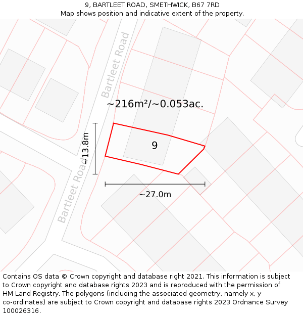 9, BARTLEET ROAD, SMETHWICK, B67 7RD: Plot and title map