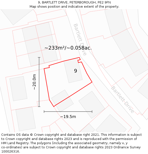 9, BARTLETT DRIVE, PETERBOROUGH, PE2 9FN: Plot and title map