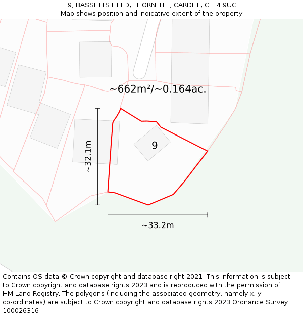 9, BASSETTS FIELD, THORNHILL, CARDIFF, CF14 9UG: Plot and title map