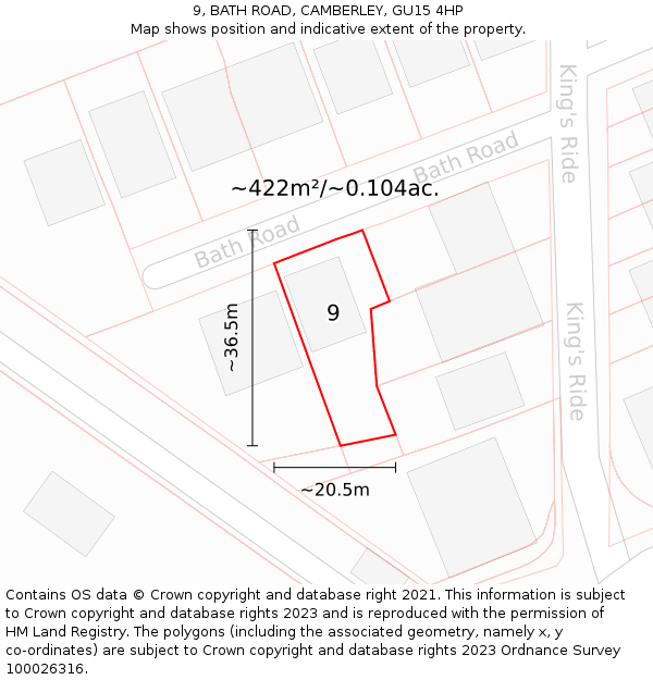 9, BATH ROAD, CAMBERLEY, GU15 4HP: Plot and title map