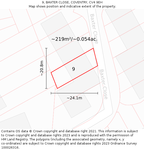 9, BAXTER CLOSE, COVENTRY, CV4 9EH: Plot and title map