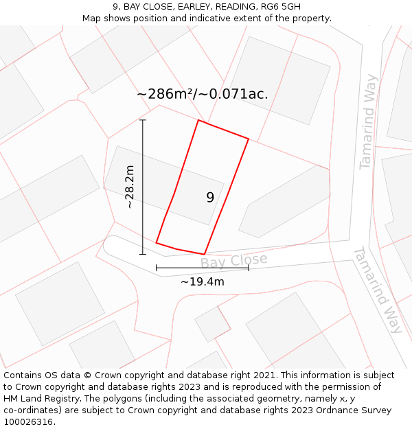 9, BAY CLOSE, EARLEY, READING, RG6 5GH: Plot and title map