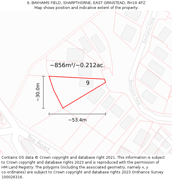 9, BAYHAMS FIELD, SHARPTHORNE, EAST GRINSTEAD, RH19 4PZ: Plot and title map