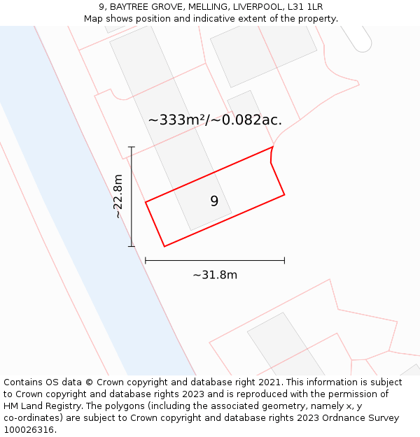 9, BAYTREE GROVE, MELLING, LIVERPOOL, L31 1LR: Plot and title map
