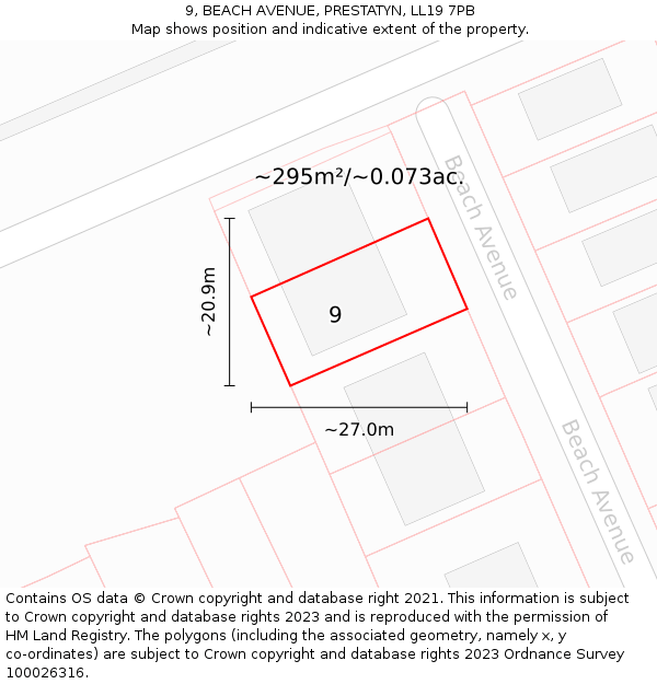 9, BEACH AVENUE, PRESTATYN, LL19 7PB: Plot and title map