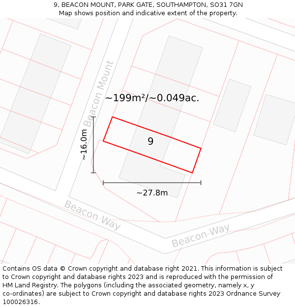 9, BEACON MOUNT, PARK GATE, SOUTHAMPTON, SO31 7GN: Plot and title map