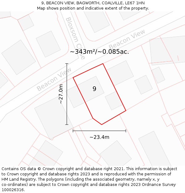 9, BEACON VIEW, BAGWORTH, COALVILLE, LE67 1HN: Plot and title map