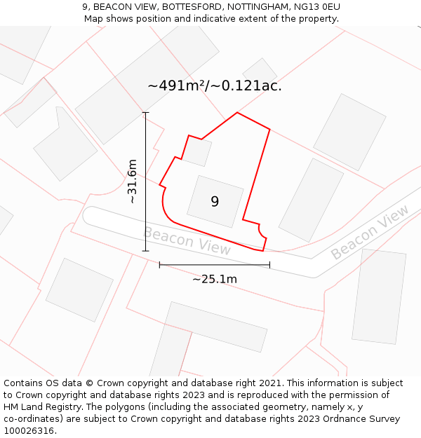 9, BEACON VIEW, BOTTESFORD, NOTTINGHAM, NG13 0EU: Plot and title map