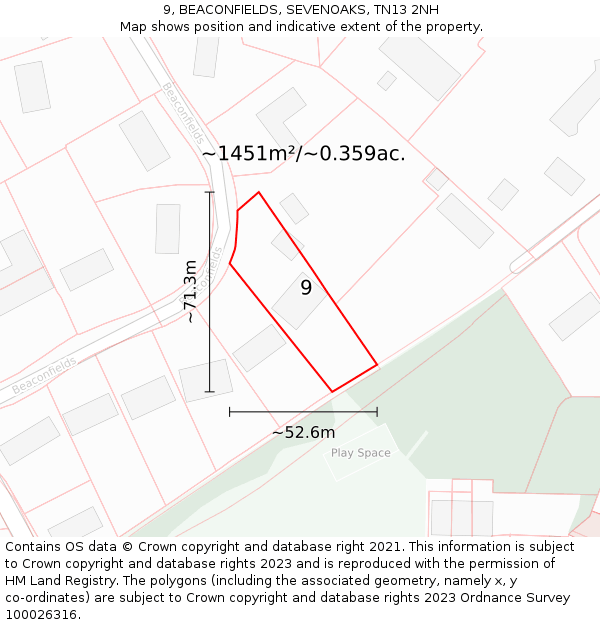 9, BEACONFIELDS, SEVENOAKS, TN13 2NH: Plot and title map