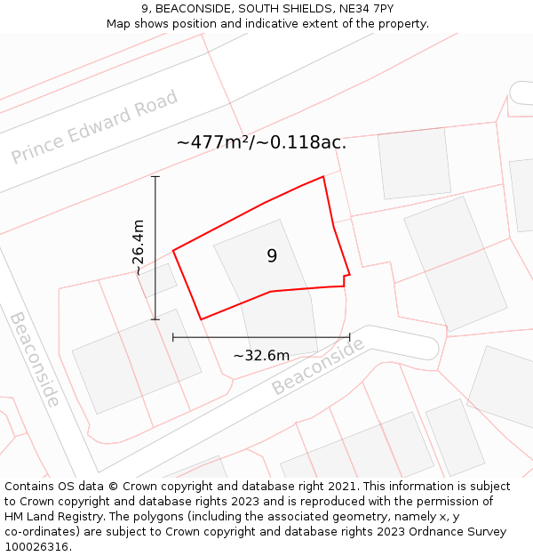 9, BEACONSIDE, SOUTH SHIELDS, NE34 7PY: Plot and title map