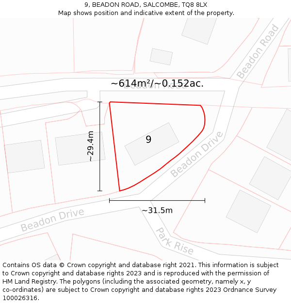 9, BEADON ROAD, SALCOMBE, TQ8 8LX: Plot and title map