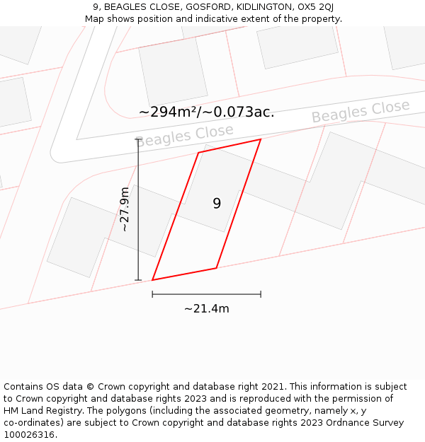 9, BEAGLES CLOSE, GOSFORD, KIDLINGTON, OX5 2QJ: Plot and title map