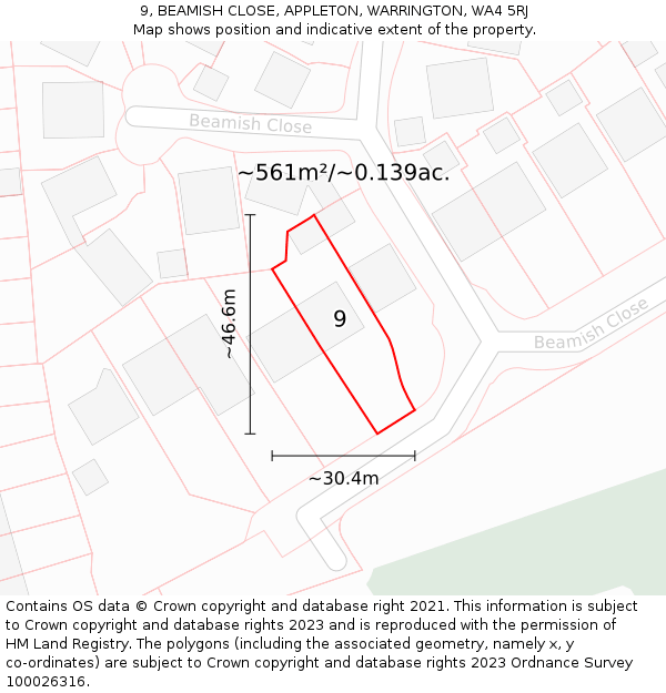 9, BEAMISH CLOSE, APPLETON, WARRINGTON, WA4 5RJ: Plot and title map