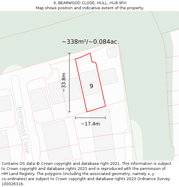 9, BEARWOOD CLOSE, HULL, HU8 9FH: Plot and title map