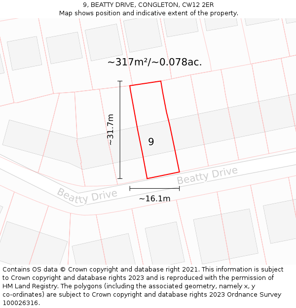 9, BEATTY DRIVE, CONGLETON, CW12 2ER: Plot and title map