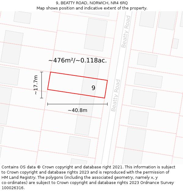 9, BEATTY ROAD, NORWICH, NR4 6RQ: Plot and title map